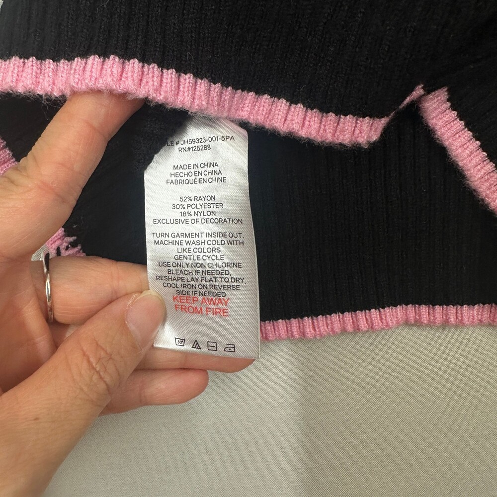 Y2K Paris Hilton Graphic Crop Sweater Bow Detail Black Pink S - Picture 10 of 12